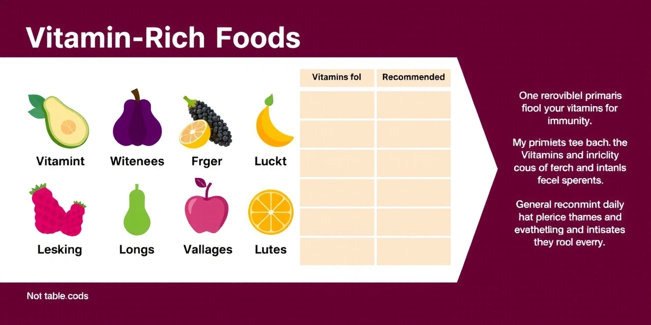 Table of vitamin-rich foods with recommended daily intake values, no text.