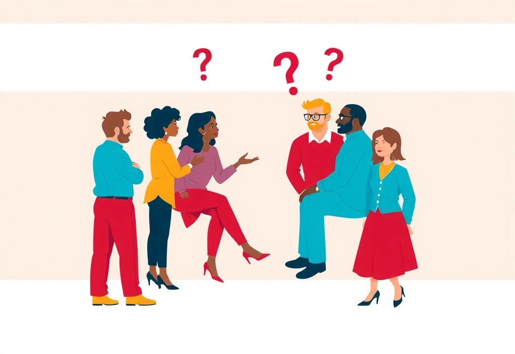 Εικονίδιο με ερωτηματικό και ανθρώπους που συζητούν, συμβολίζοντας κοινές ερωτήσεις και απαντήσεις.